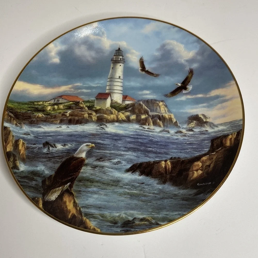 Vigilant Guardian Collector Plate By Rudi Reichardt With Lighthouse & Eagles 8